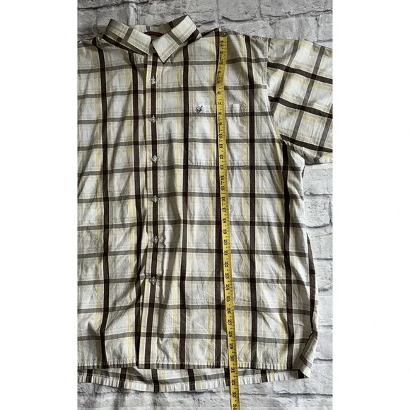 Southpole Men's Shirt Button Down Short Sleeve Plaid Taupe Brown Yellow XXL - Picture 4 of 7